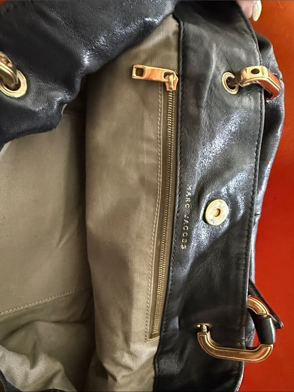 Black Leather Tote Bag with Gold Hardware
